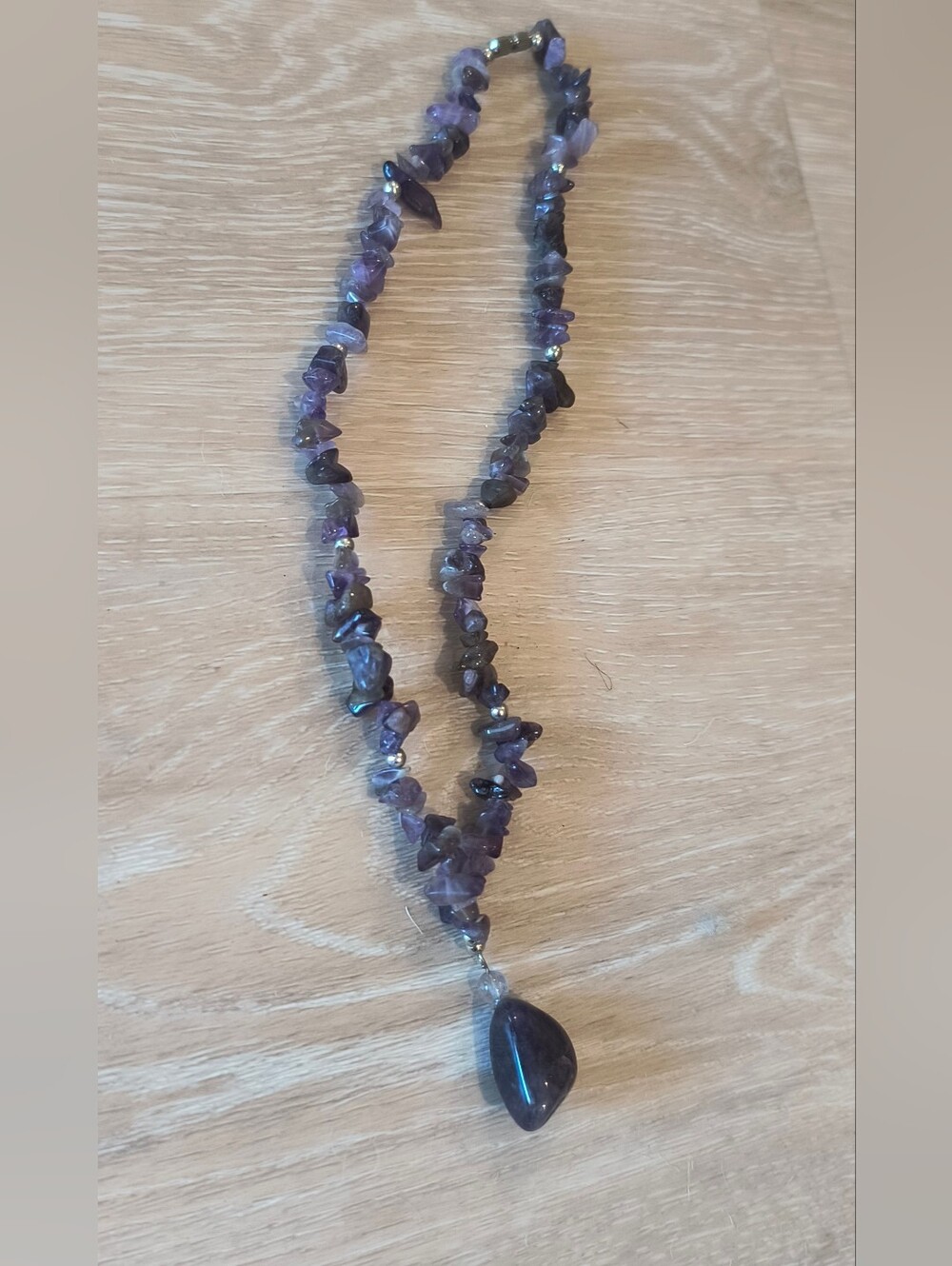 Amethyst Chip Necklace with Teardrop Pendant - Purple